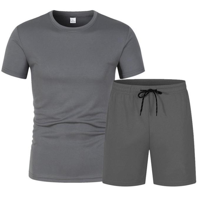 Casual Jogging Short Sleeved Workout Top And Shorts Set Unisex 1