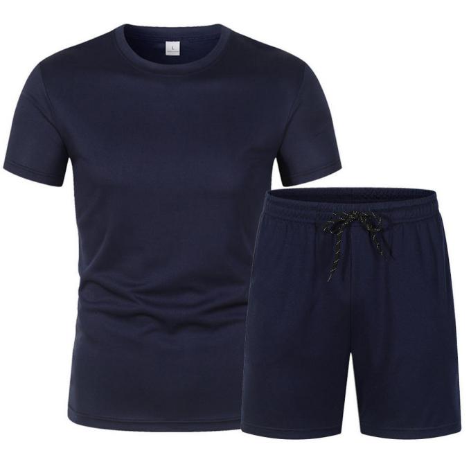 Casual Jogging Short Sleeved Workout Top And Shorts Set Unisex 0