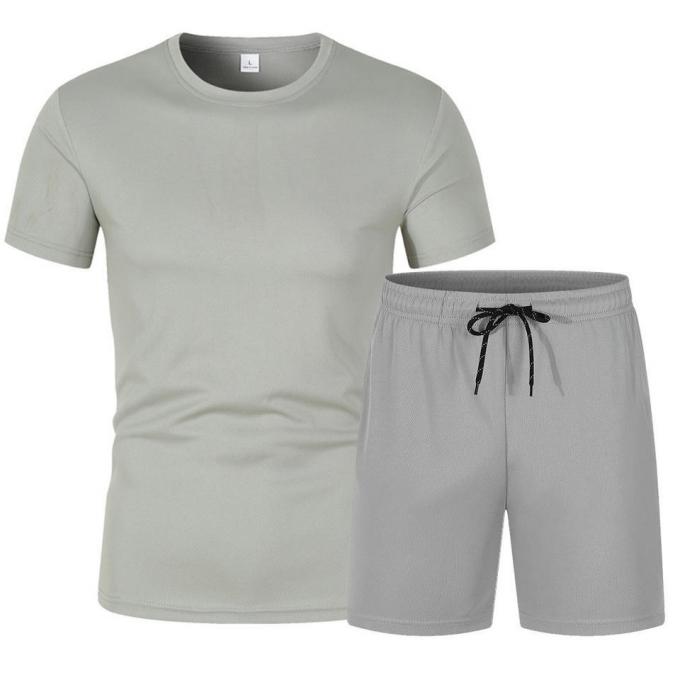 Casual Jogging Short Sleeved Workout Top And Shorts Set Unisex 3