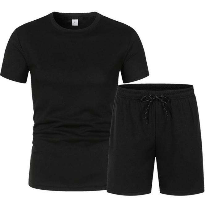 Casual Jogging Short Sleeved Workout Top And Shorts Set Unisex 2