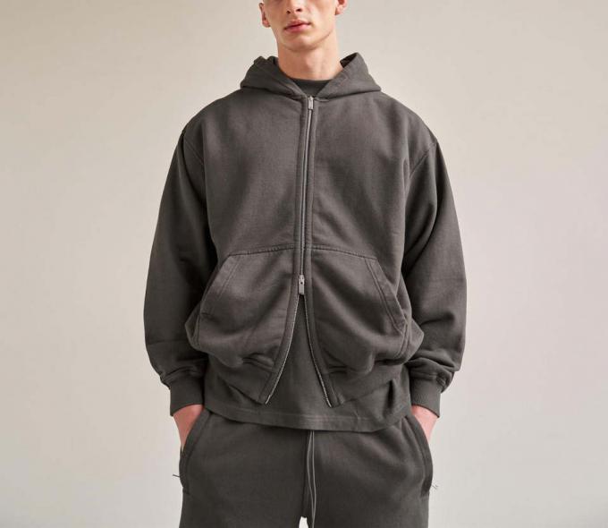 Pure Colour Custom Logo Cotton Sports Wear Men Fleece Zip Up Hoodie Jacket 2