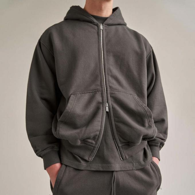 Pure Colour Custom Logo Cotton Sports Wear Men Fleece Zip Up Hoodie Jacket 1